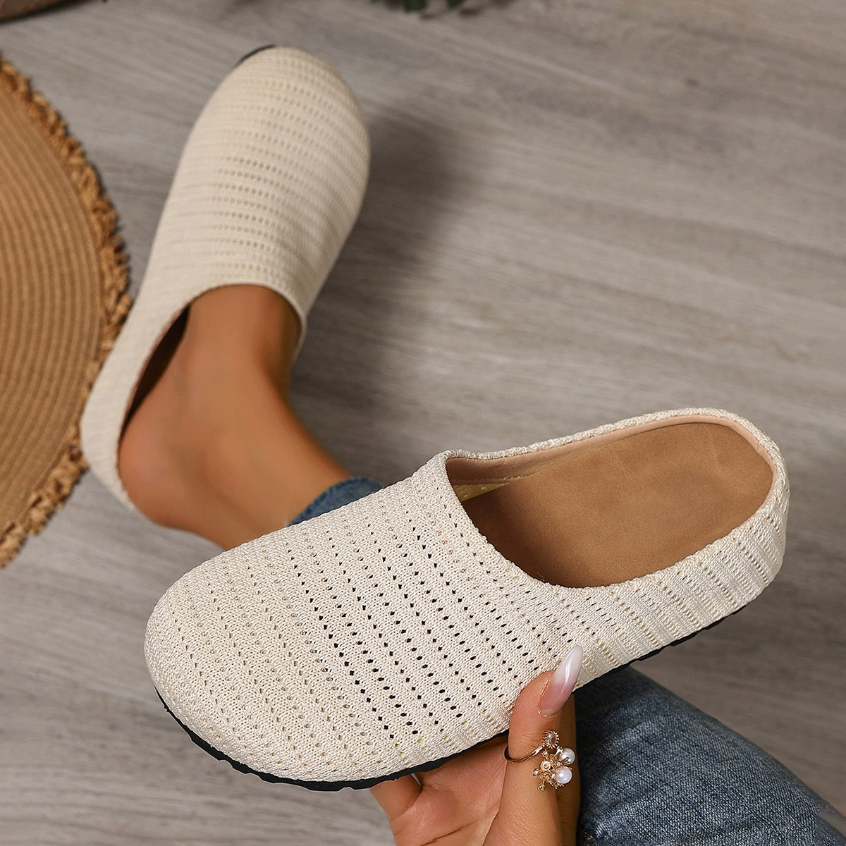 Women Hollow Knit Lightweight Walking Mule Flats