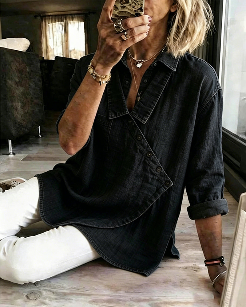 Women’s Asymmetrical Button Front Collared Blouse