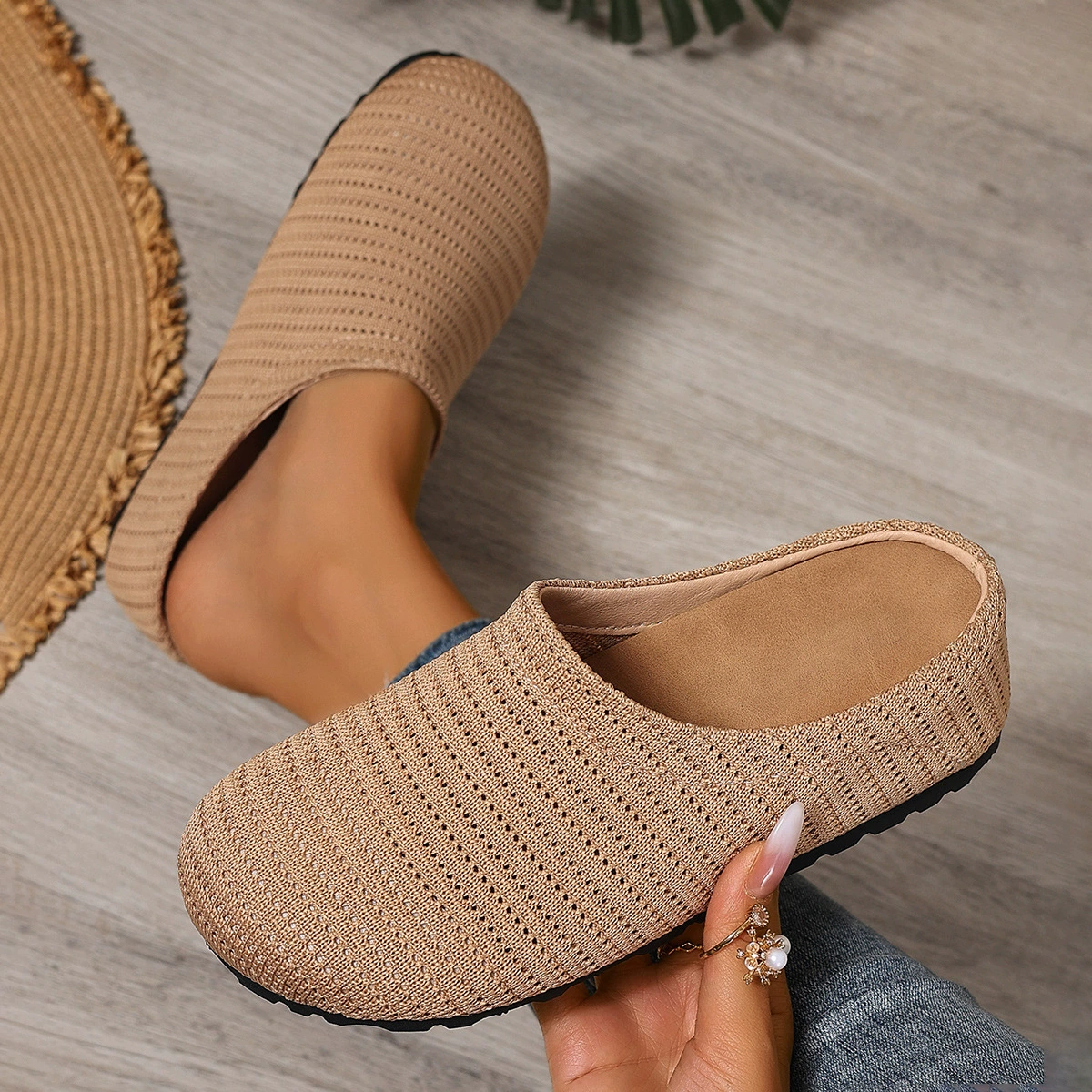 Women Hollow Knit Lightweight Walking Mule Flats