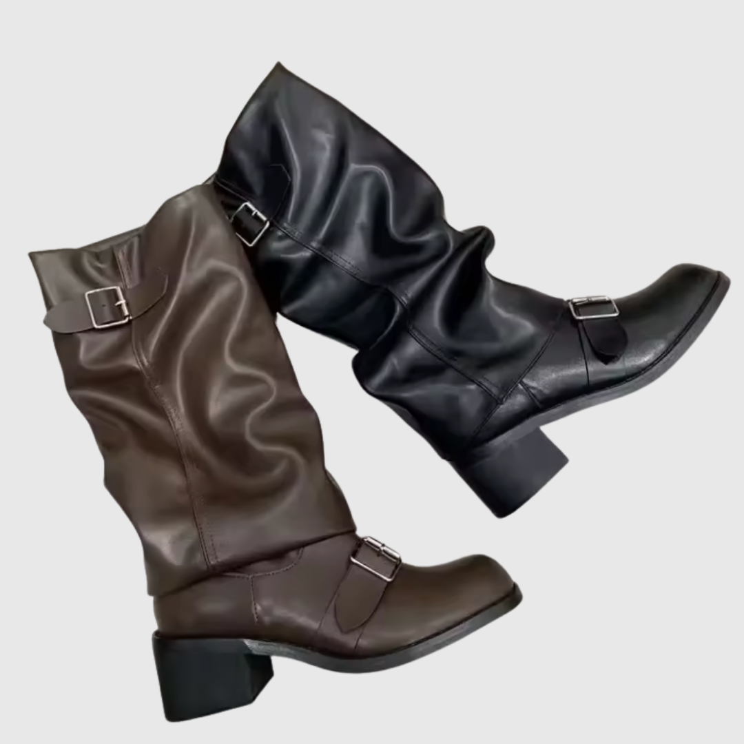 Isoldeia | Platform Leather Boots with Straps
