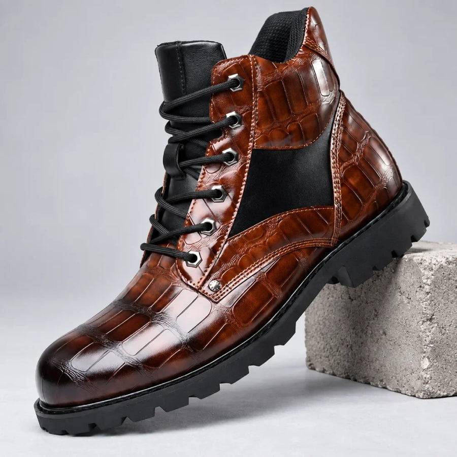 Talon Croc-Embossed Leather Lace-Up Boots