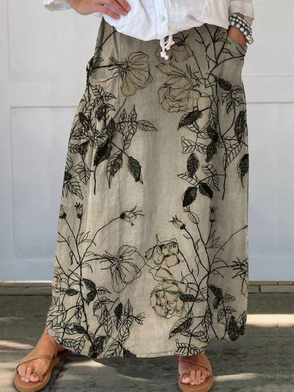 Kisses™ | Women's Retro Floral Art Pocket Skirt-Pants