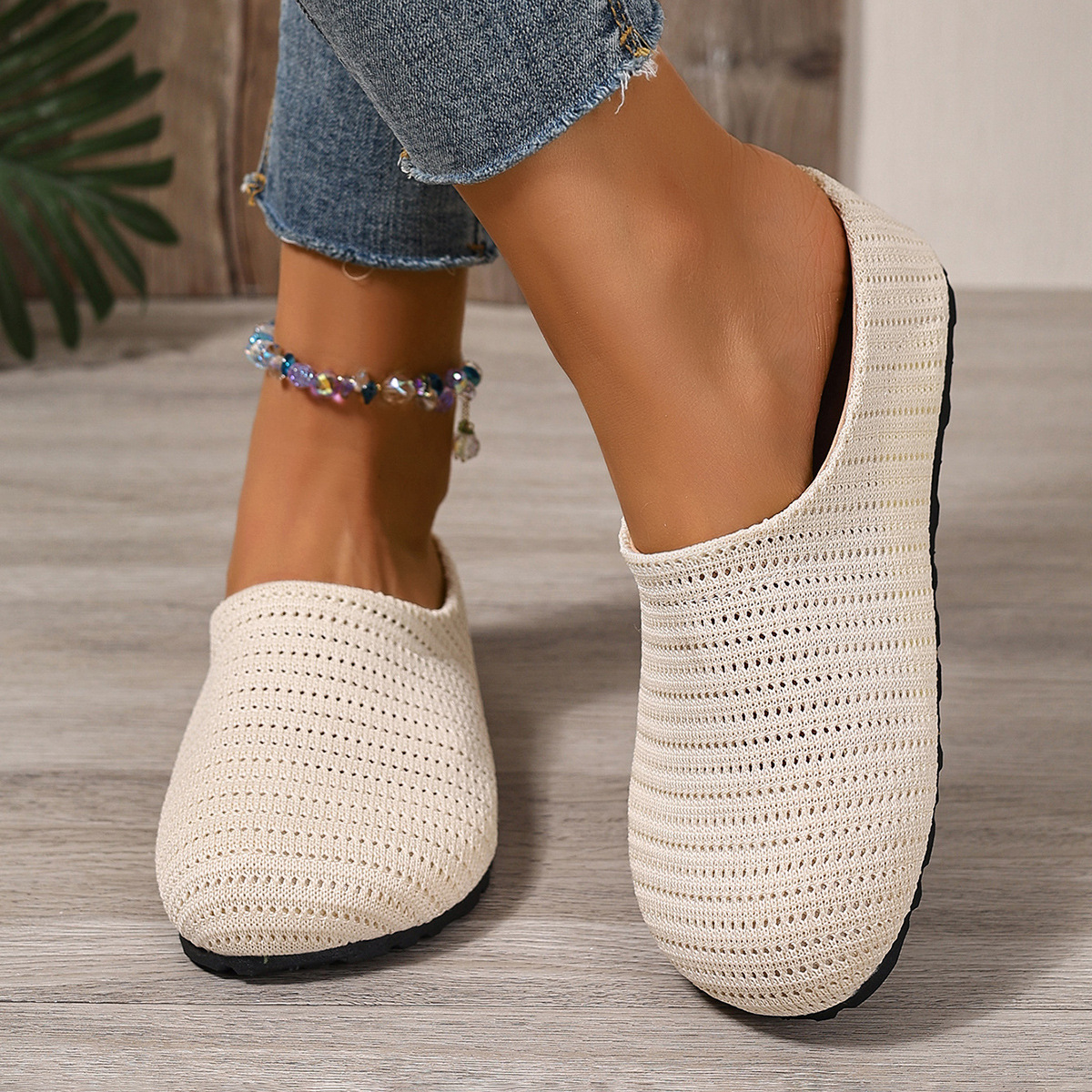 Women Hollow Knit Lightweight Walking Mule Flats