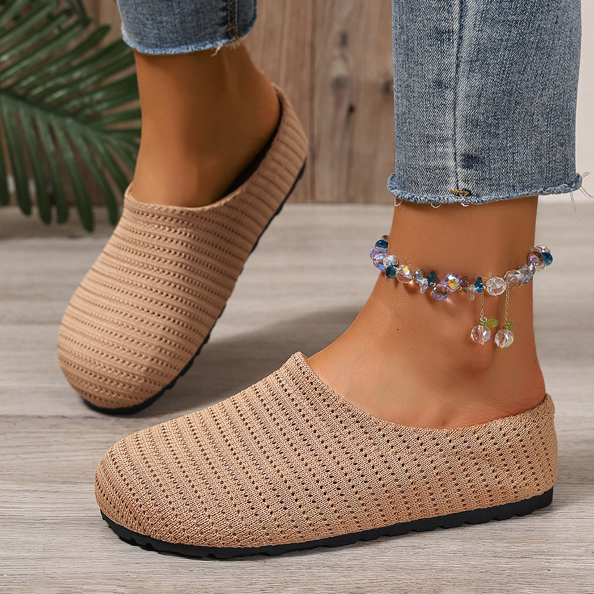 Women Hollow Knit Lightweight Walking Mule Flats
