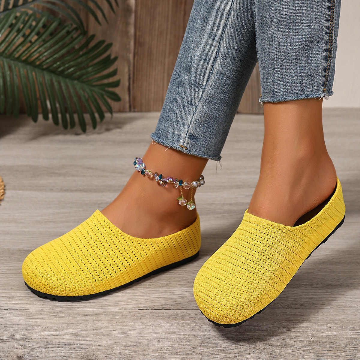 Women Hollow Knit Lightweight Walking Mule Flats