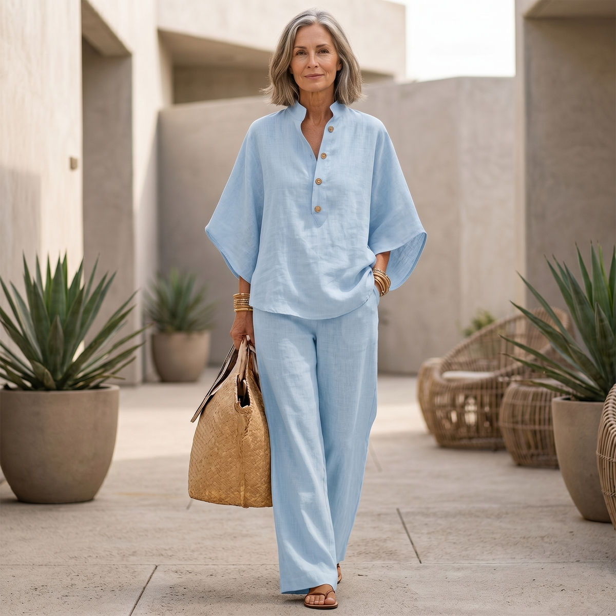 Avenira | Linen Batwing Sleeves Set